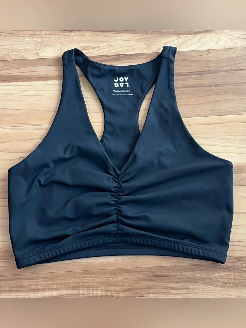 JoyLab Black Ruched Racerback Sports Bra – Size Medium - Picture 2 of 11
